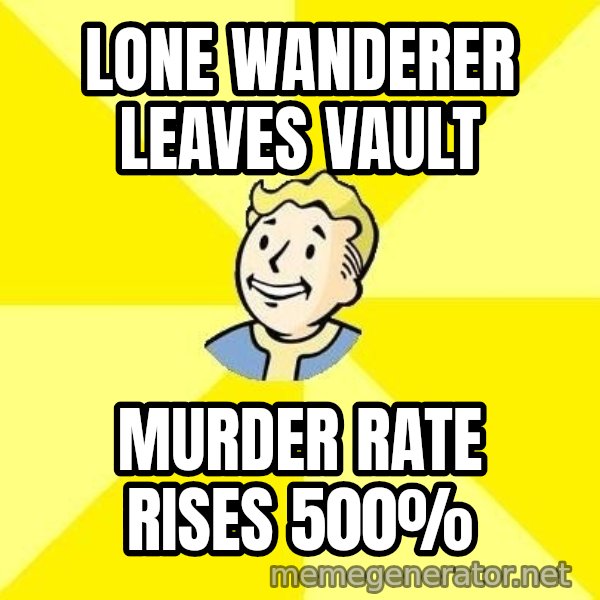 Fallout 3 meme: Lone wanderer leaves vault / murder rate rises 500%