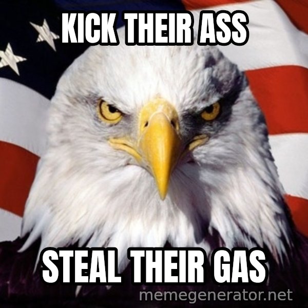 American Pride Eagle meme: KICK THEIR ASS / STEAL THEIR GAS