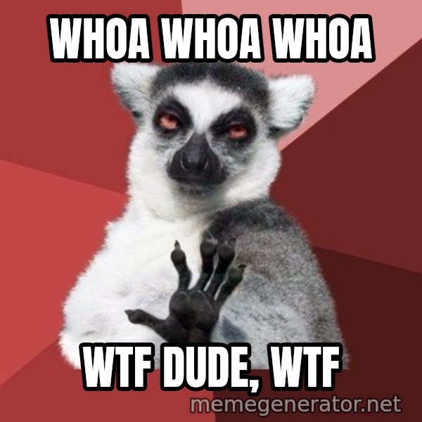 Chill Out Lemur meme: WHOA WHOA whoa / WTF DUDE, WTF