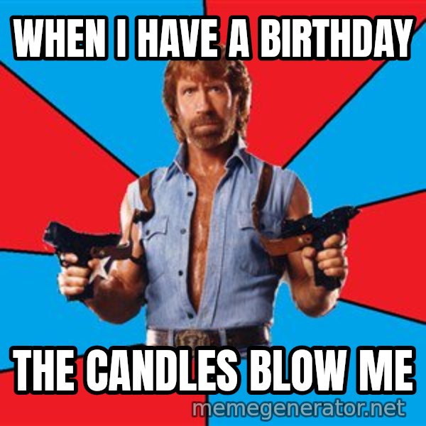 Chuck Norris  meme: When i have a birthday / the candles blow me
