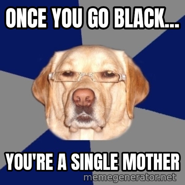 Racist Dog meme: once you go black... / you're a single mother