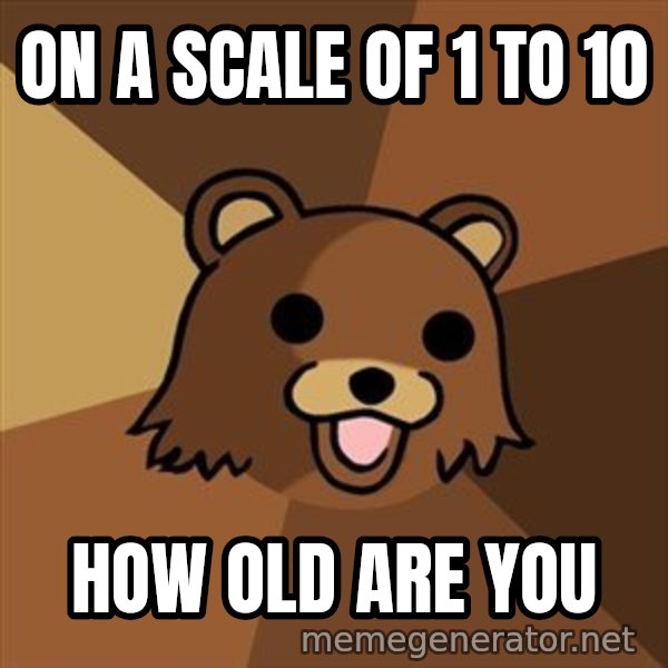 Pedobear meme: on a scale of 1 to 10 / how old are you