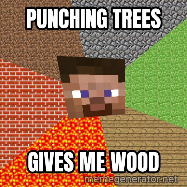 Minecraft Guy meme: Punching Trees / Gives Me Wood