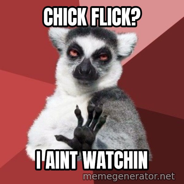 Chill Out Lemur meme: chick flick? / i aint watchin