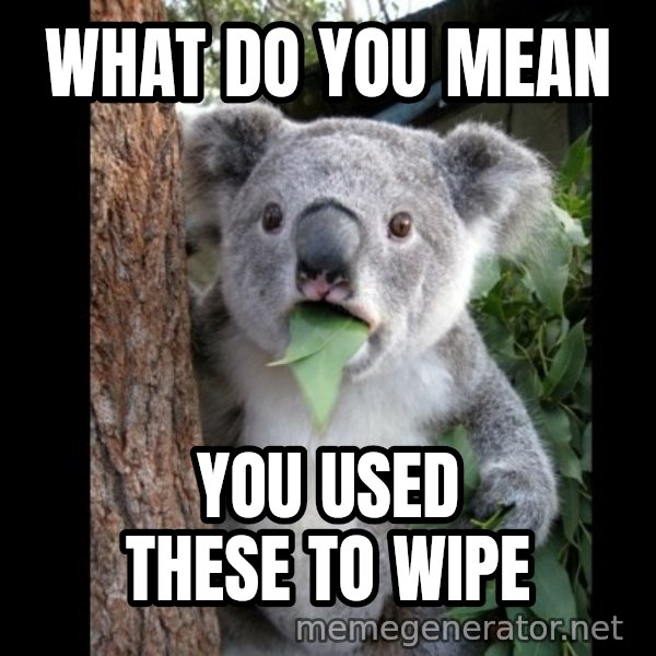 Koala can't believe it meme: WHAT DO YOU MEAN / YOu used these to wipe