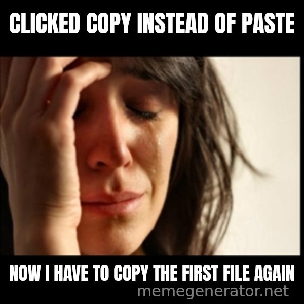 First World Problems meme: clicked copy instead of paste / now i have to copy the first file again