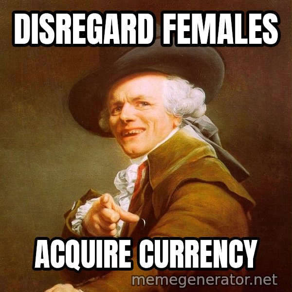 Joseph Ducreux meme: Disregard females / Acquire currency