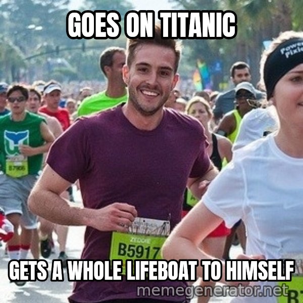 Ridiculously photogenic guy (Zeddie) meme: goes on titanic / gets a whole lifeboat to himself