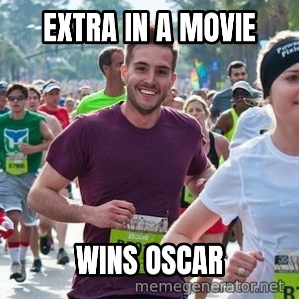 Ridiculously photogenic guy (Zeddie) meme: extra in a movie / wins oscar