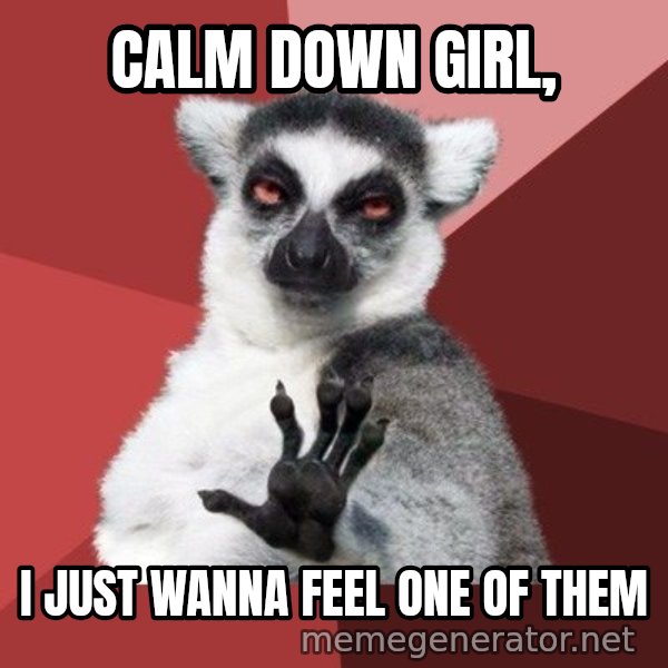 Chill Out Lemur meme: Calm down girl, / i just wanna feel one of them