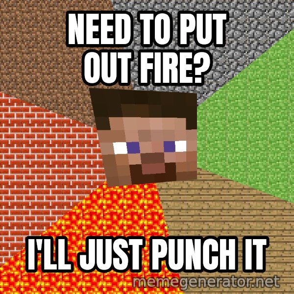 Minecraft Guy meme: Need to put out fire? / i'll just punch it