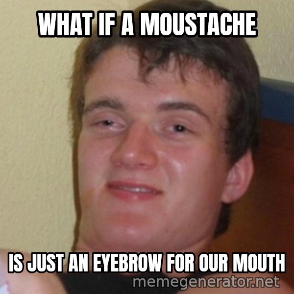 Stoner Stanley meme: what if a moustache / is just an eyebrow for our mouth
