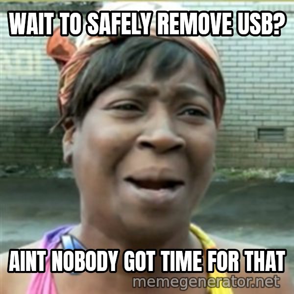 Ain't Nobody got time fo that meme: wait to safely remove usb? / aint nobody got time for that