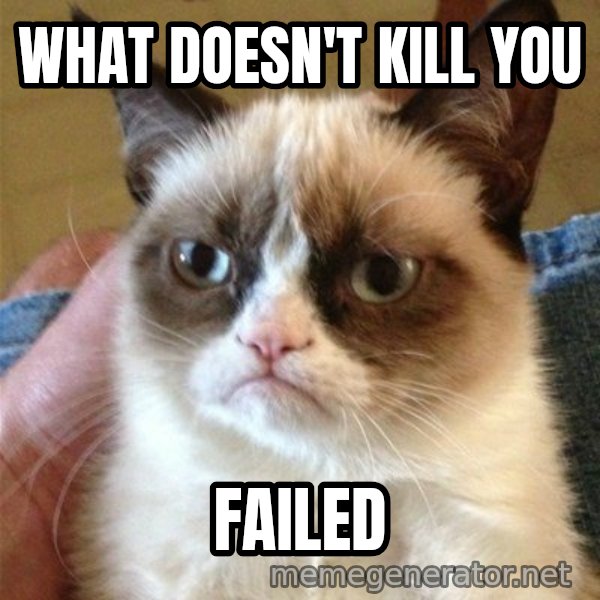 Grumpy Cat  meme: What doesn't kill you / failed