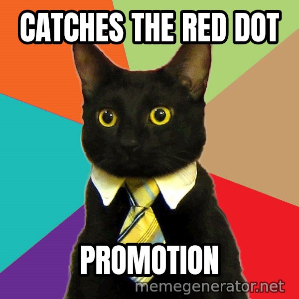 Business Cat meme: Catches the red dot / promotion