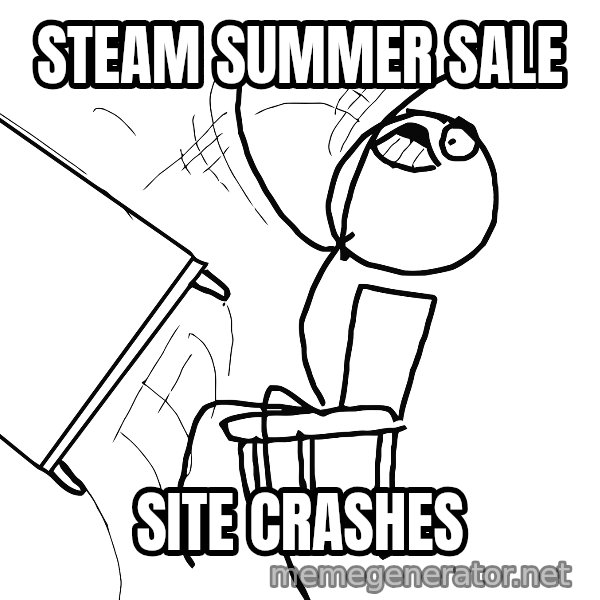 Desk Flip Rage Guy meme: STEAM SUMMER SALE / SITE CRASHES