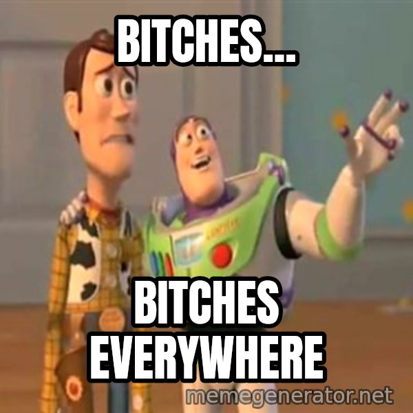 X, X Everywhere  meme: Bitches... / Bitches everywhere