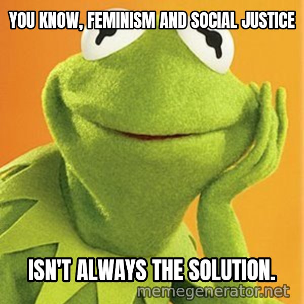 Kermit the frog meme: you know, feminism and Social justice / isn't always the solution.