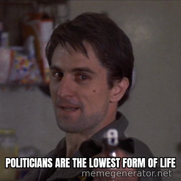 You Talkin' To Me meme: POLITICIANS ARE THE LOWEST FORM OF LIFE