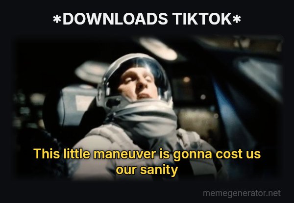 This Little Maneuver Is Gonna Cost Us 51 Years meme: *DOWNLOADS TIKTOK* / This little maneuver is gonna cost us our sanity