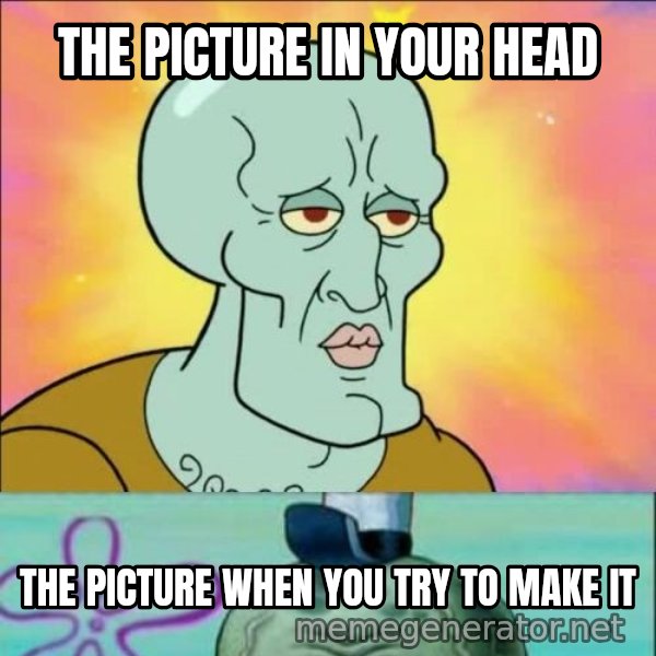 Handsome Squidward meme: The picture in your head / The picture when you try to make it
