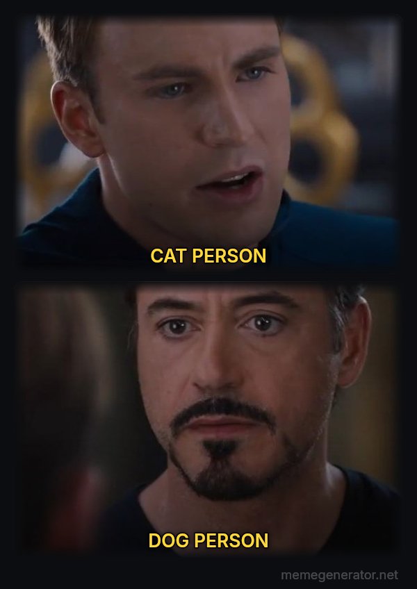 Civil War: Pick a Side meme: CAT PERSON / DOG PERSON