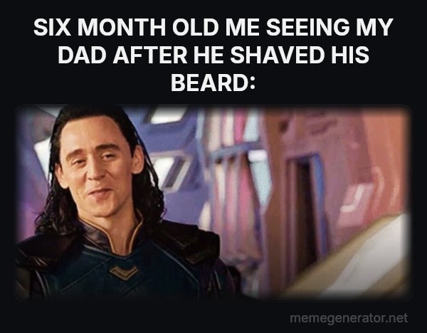 I've Never Met This Man in My Life meme: SIX MONTH OLD ME SEEING MY DAD AFTER HE SHAVED HIS BEARD: