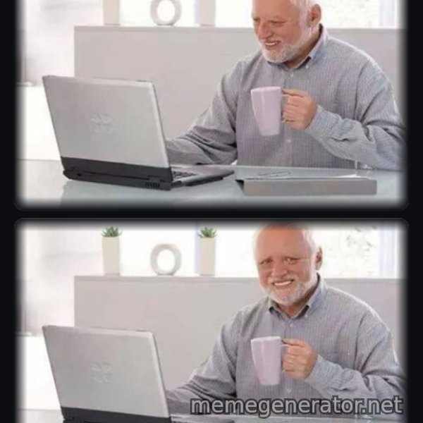 Hide the Pain Harold (two panels) meme template