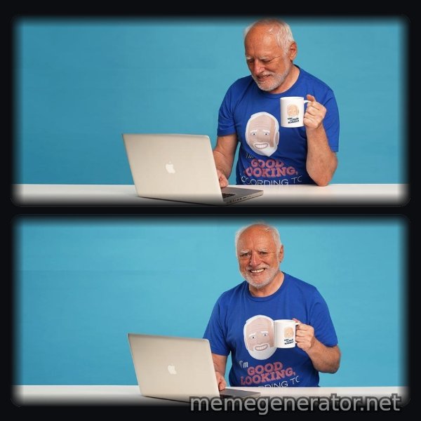 Harold Two Panels, in Colour meme template